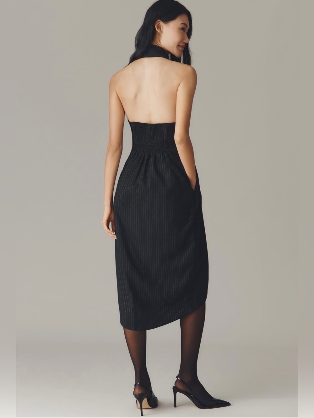 By Anthropologie Halter Tuxedo Wrap Midi Dress - Picture 2 of 8